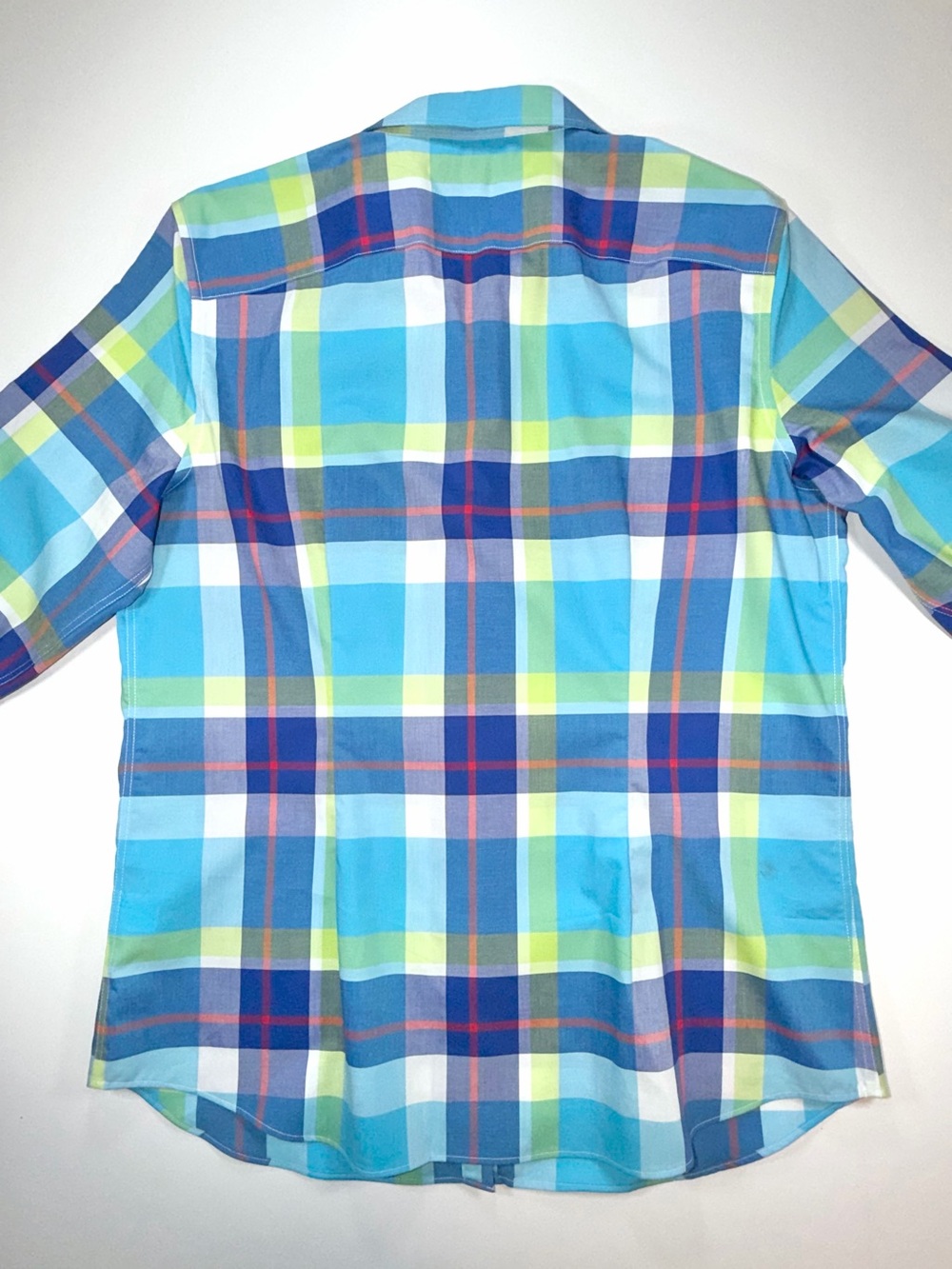 Chaps NO IRON Button Up Shirt Blue Plaid Top 3/4 Sleeve Women Sz Large ~ NWT - Picture 8 of 11